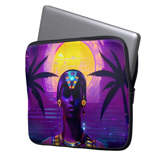 Synthwave Pharaoh Laptopschutzhülle (Vorderseite Links)