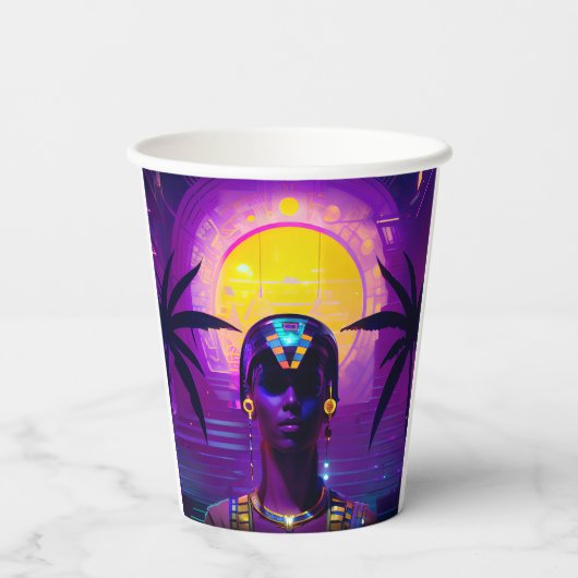 Synthwave Pharaoh Pappbecher (Rückseite)