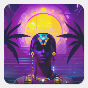 Synthwave Pharaoh Quadratischer Aufkleber