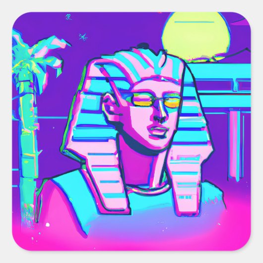Synthwave Pharaoh Quadratischer Aufkleber (Vorderseite)