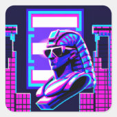 Synthwave Pharaoh Quadratischer Aufkleber (Vorderseite)