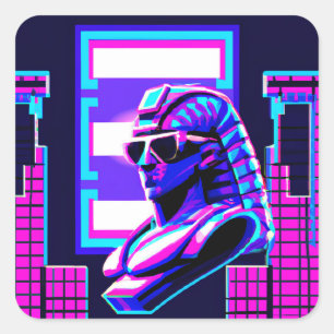 Synthwave Pharaoh Quadratischer Aufkleber
