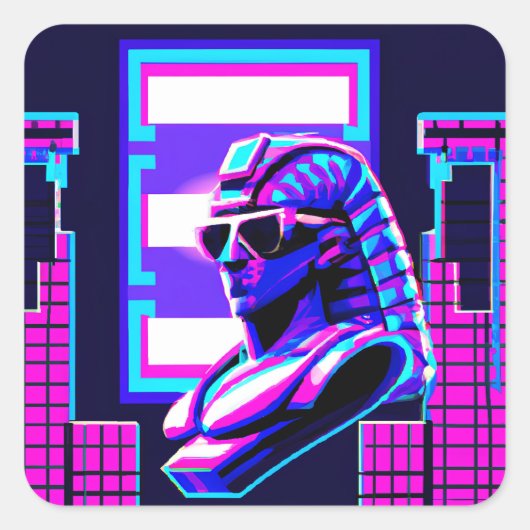 Synthwave Pharaoh Quadratischer Aufkleber (Vorderseite)