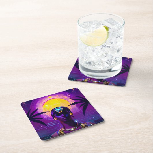 Synthwave Pharaoh Rechteckiger Pappuntersetzer (Vor Ort)