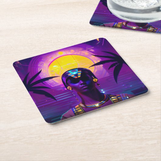 Synthwave Pharaoh Rechteckiger Pappuntersetzer (angewinkelt)
