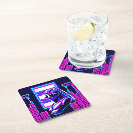 Synthwave Pharaoh Rechteckiger Pappuntersetzer (Vor Ort)