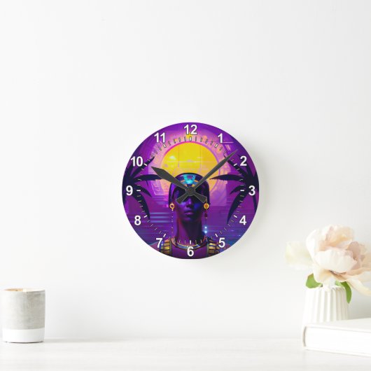 Synthwave Pharaoh Runde Wanduhr (Zuhause)
