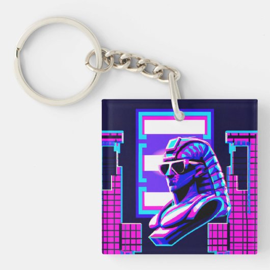 Synthwave Pharaoh Schlüsselanhänger (Vorderseite)