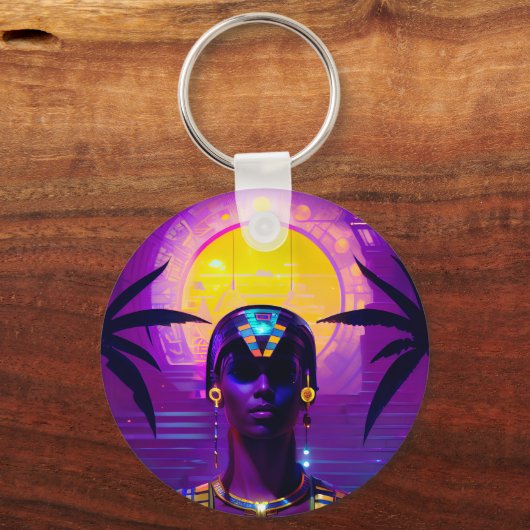 Synthwave Pharaoh Schlüsselanhänger (Vorderseite)