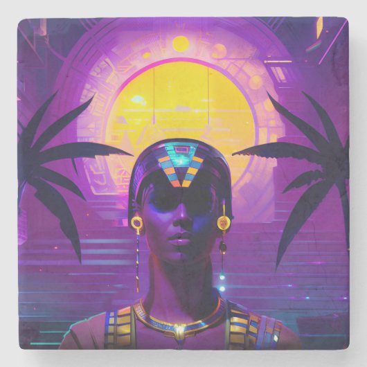 Synthwave Pharaoh Steinuntersetzer (Vorderseite)