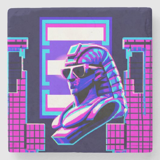 Synthwave Pharaoh Steinuntersetzer (Vorderseite)