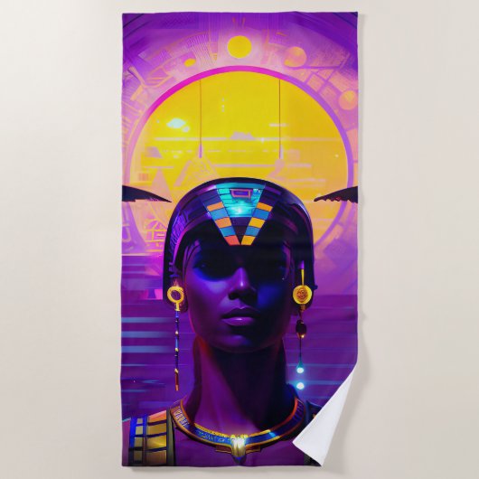 Synthwave Pharaoh Strandtuch (Vorderseite)