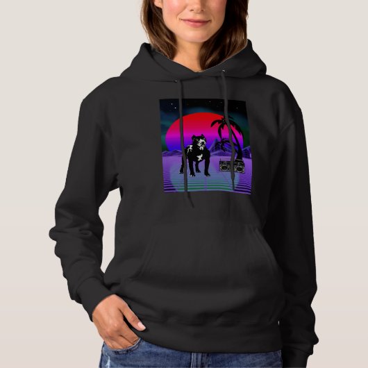Synthwave Pitbull Dog Retro Boom Box Hoodie (Vorderseite)