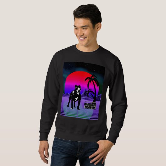 Synthwave Pitbull Dog Retro Boom Box Sweatshirt (Vorne ganz)