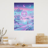 Synthwave Poster der futuristischen Stadt | Neon S (Küche)