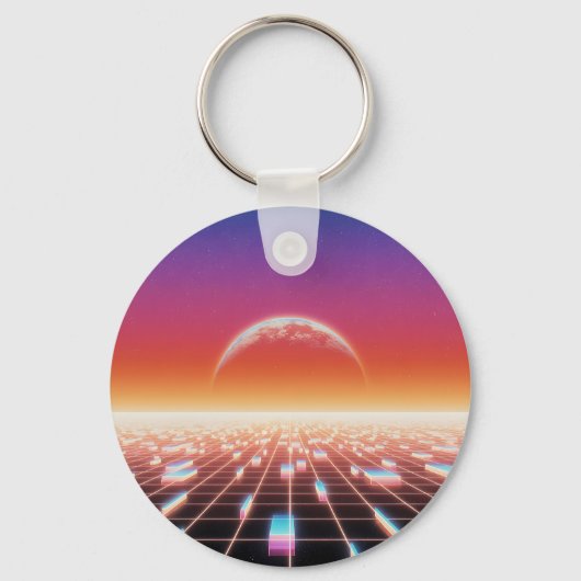 Synthwave-Retro-Futuristische Landschaft Schlüsselanhänger (Vorderseite)