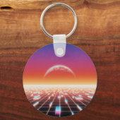 Synthwave-Retro-Futuristische Landschaft Schlüsselanhänger (Vorderseite)