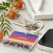 Synthwave-Retro-Futuristische Landschaft Schlüsselanhänger (Vorderseite rechts)