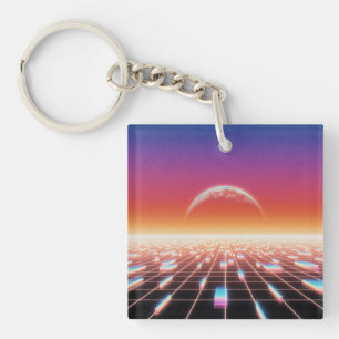 Synthwave-Retro-Futuristische Landschaft Schlüsselanhänger