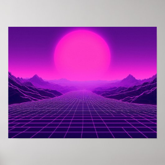 Synthwave Retrowave Landscape Cyberpunk Vibe 80s Poster (Vorne)