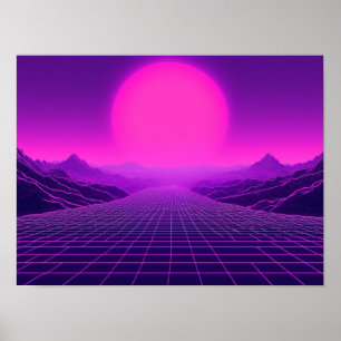 Synthwave Retrowave Landschaft Cyberpunk Stimmung Poster