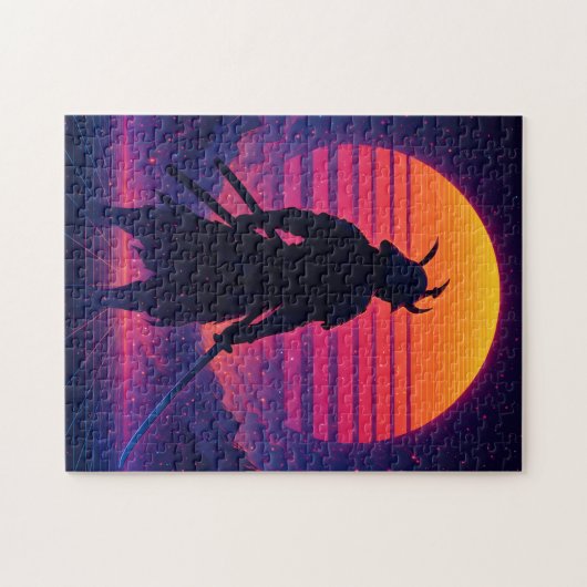Synthwave Samurai – Retro Futuristic Neon Art Puzzle (Horizontal)