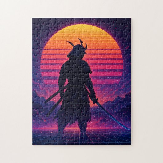 Synthwave Samurai – Retro Futuristic Neon Art Puzzle (Vertikal)