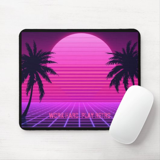 Synthwave-Sonnenuntergang Retro-80er-Ästhetik Groß Mousepad (Mit Mouse)