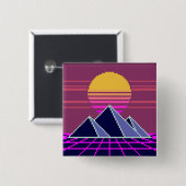 Synthwave-Sonnenuntergang über Pyramiden-Pixelart- Button (Vorne & Hinten)