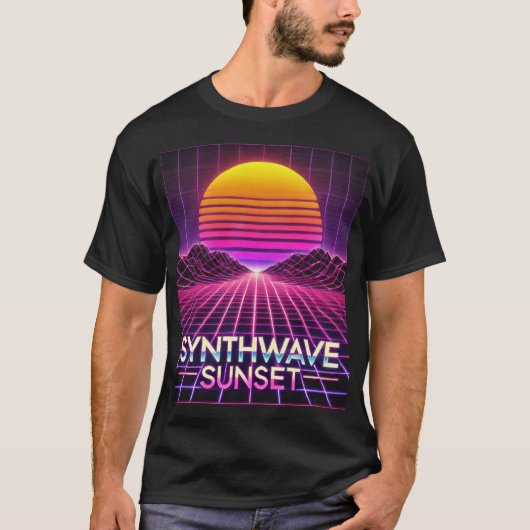 Synthwave Sunset Retro Futuristic Art Print - 80er T-Shirt (Vorderseite)