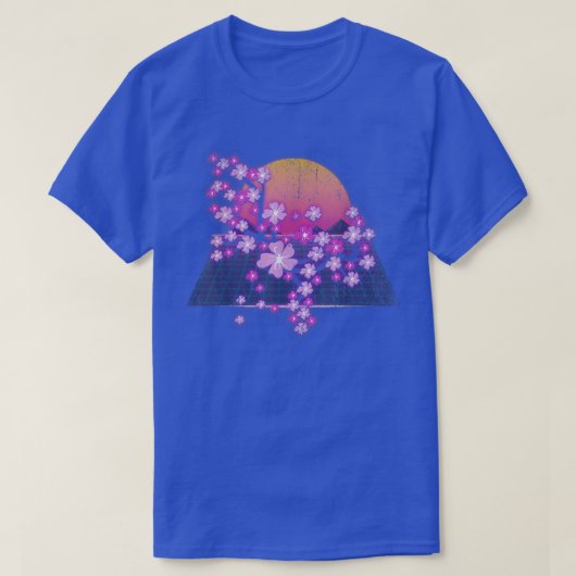 Synthwave Sunset Sakura Blume 90er Vaporwave Cherr T-Shirt (Design vorne)
