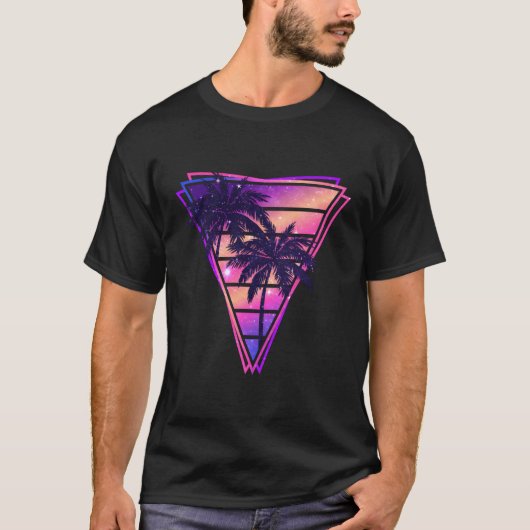 Synthwave Vaporwave Dreieck Palmen Gradient  T-Shirt (Vorderseite)