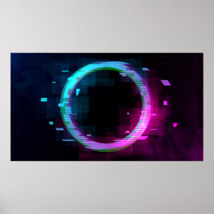 Synthwave Vaporwave Retrowave Glitch Circle mit b Poster
