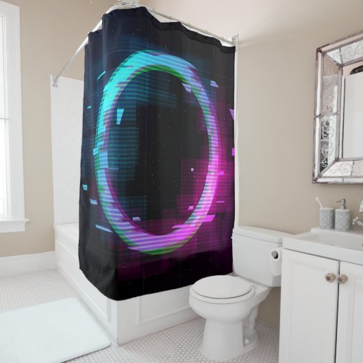 Synthwave Vaporwave Retrowave Glitch Circle with b Duschvorhang (Beispiel)