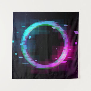Synthwave Vaporwave Retrowave Glitch Circle with b Wandteppich