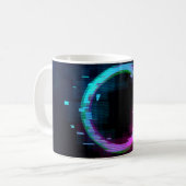 Synthwave Vaporwave Retrowave Glitch-Kreis mit b Kaffeetasse (Vorderseite Links)