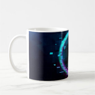 Synthwave Vaporwave Retrowave Glitch-Kreis mit b Kaffeetasse