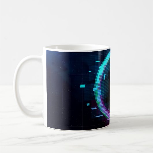Synthwave Vaporwave Retrowave Glitch-Kreis mit b Kaffeetasse (Links)