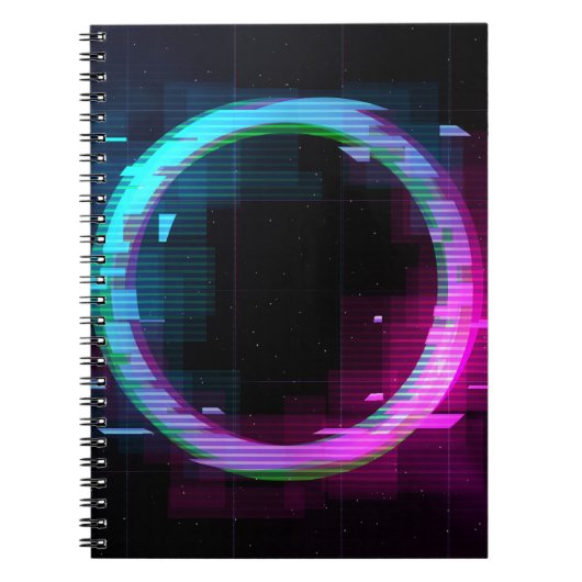 Synthwave Vaporwave Retrowave Glitch-Kreis mit b Notizblock (Vorderseite)
