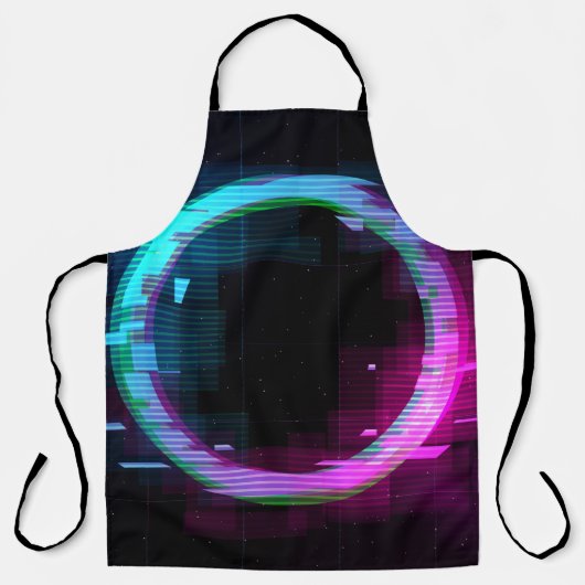 Synthwave Vaporwave Retrowave Glitch-Kreis mit b Schürze (Vorderseite)
