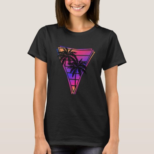 Synthwave Vaporwave Triangle Palm Trees Gradient T-Shirt (Vorderseite)