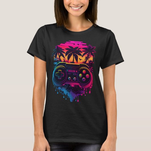 Synthwave Video Game Controller farbig T-Shirt (Vorderseite)