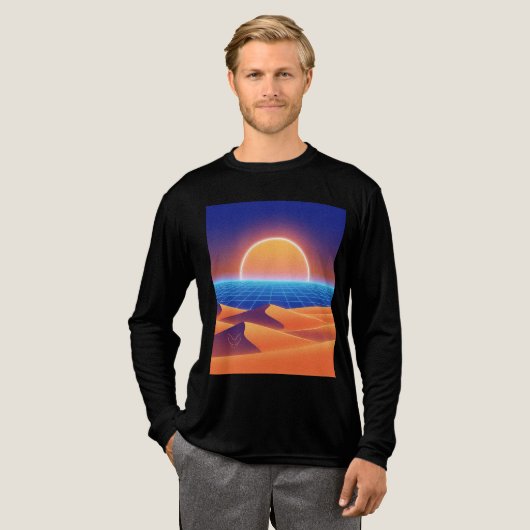 Synthwave WüstenSunset - Neon Fox Horizon Tri-Blend Shirt (Volle Vorderseite)