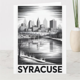 Syracuse New York Skyline Schwarz Weiß Holzschnitt Karte