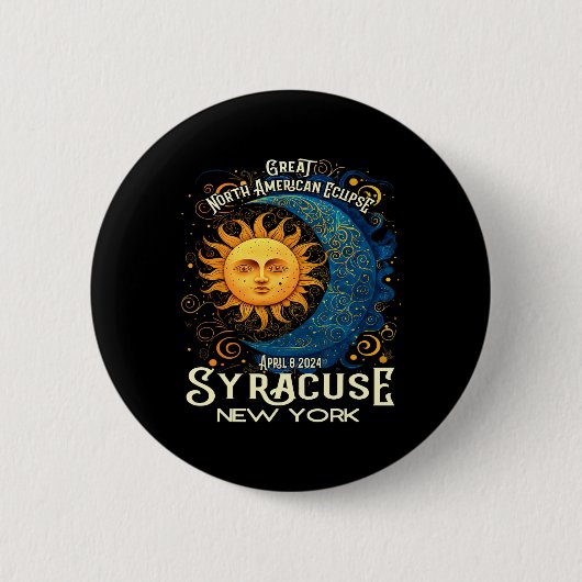 Syrakus New York 2024 Total Solar Eclipse Celesti Button (Vorderseite)