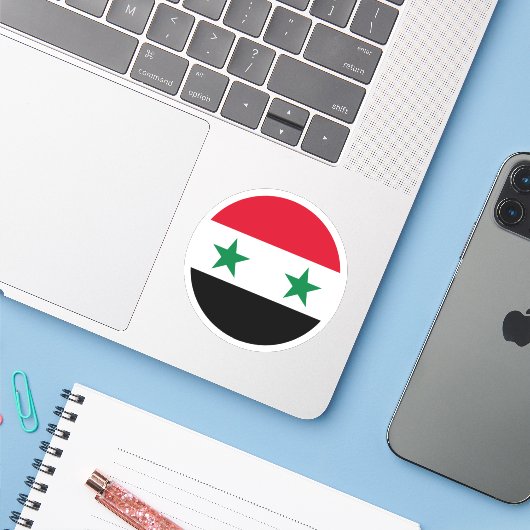 "Syrien Flag Round Sticker" Aufkleber (Laptop mit iPhone)