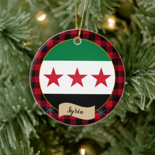 Syrien, karierter roter Büffel, patriotische syris Keramik Ornament