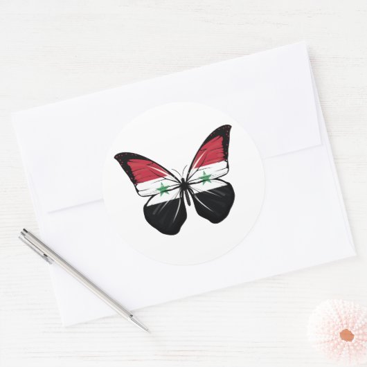Syrien-Schmetterlingsflagge Runder Aufkleber (Umschlag)