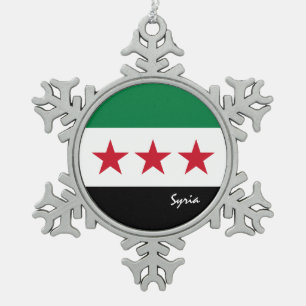 Syrien-Schneeflocke, patriotische syrische Flagge Schneeflocken Zinn-Ornament
