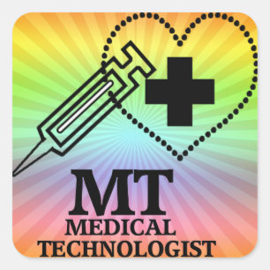 SYRINGE HEART LOGO FÜR MT MEDICAL TECHNOLOGIST QUADRATISCHER AUFKLEBER